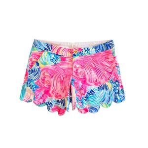 Lilly Pulitzer buttercup stretch short Scalloped Hem Pink Blue Shells sz 0